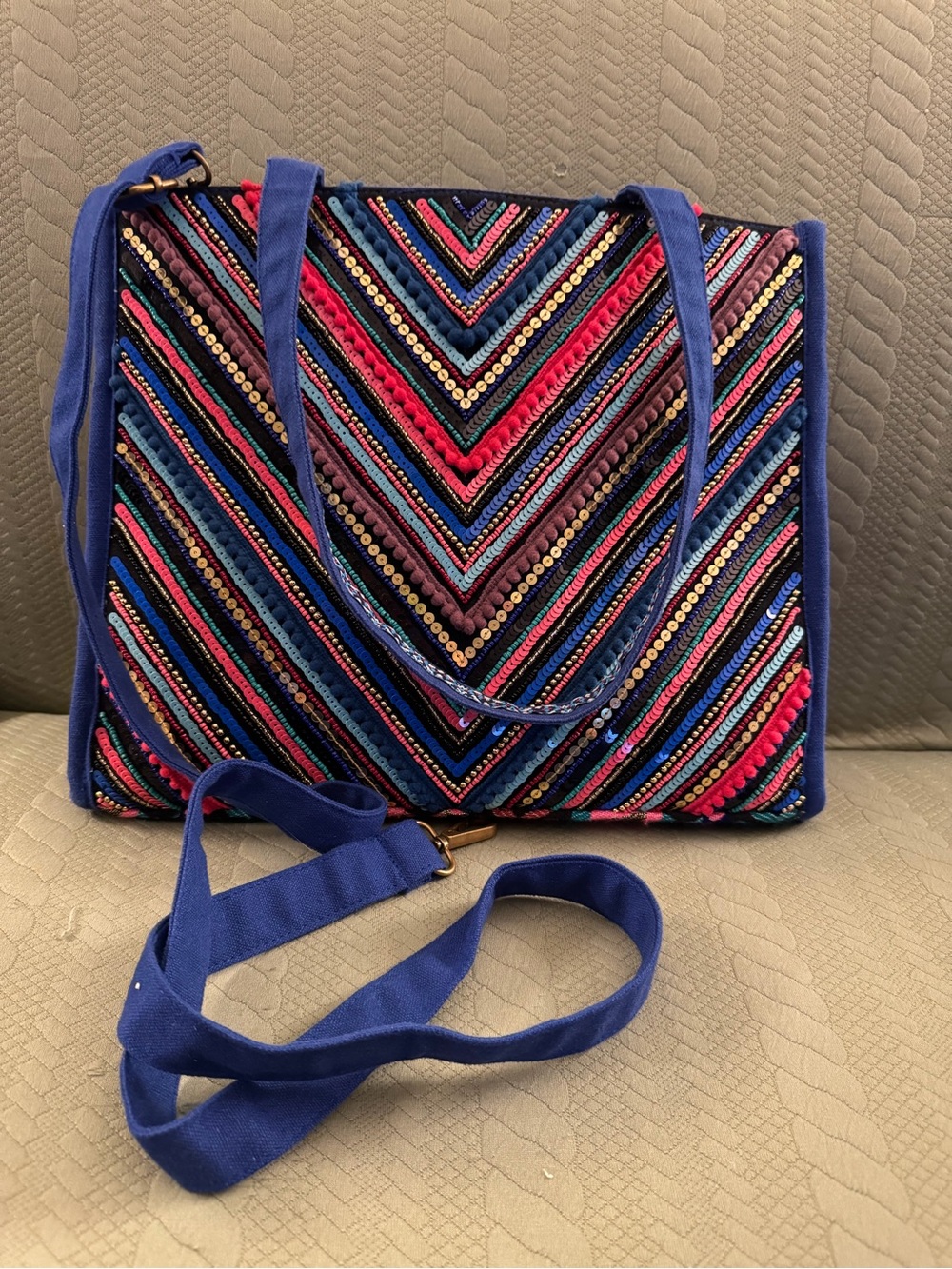 America & Beyond Embellished Shopper Tote Bag Like New.